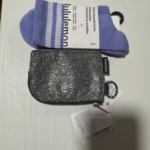 Lululemon Clippable Card Pouch Glitter Pouch and Purple Socks L